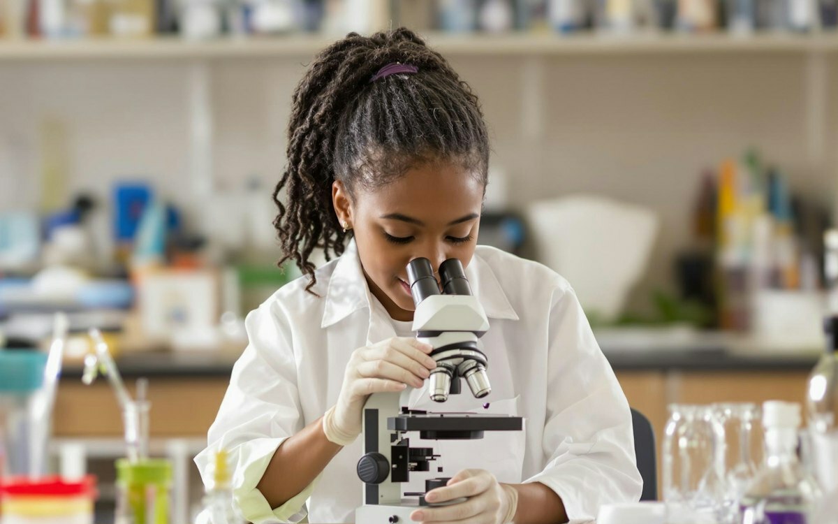 Young student exploring science in a laboratory setting